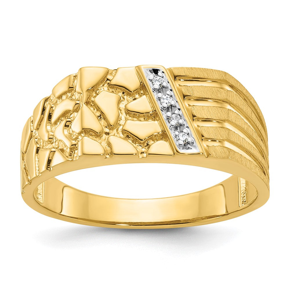 14K Gelbgold Herren-Diamant-Nugget-Ring, komplett besetzt