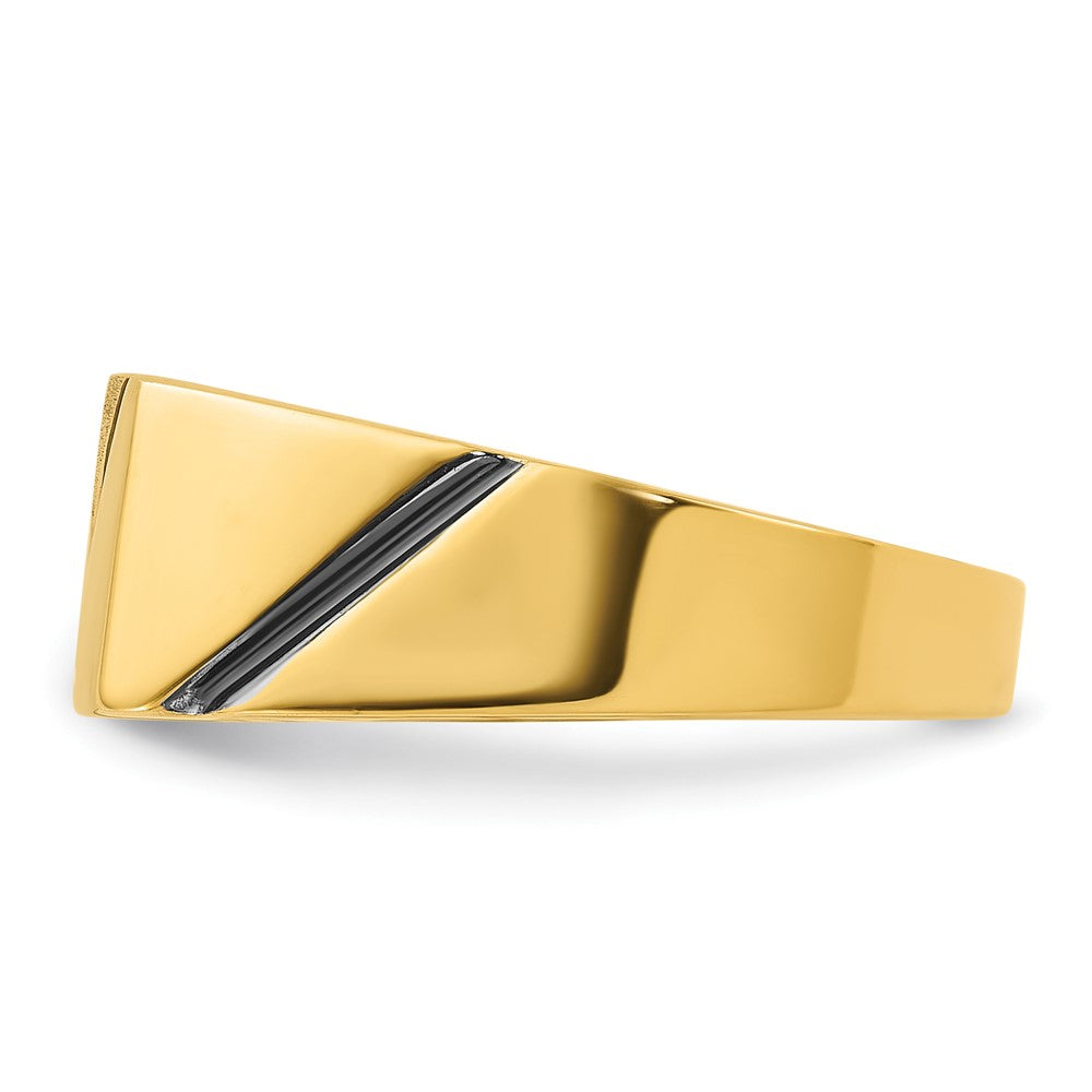 14K Gelbgold mit Schwarzrhodium Herren-Ring, poliert und satiniert, mit 0,25K Diamant, komplett besetzt