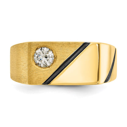 14K Gelbgold mit Schwarzrhodium Herren-Ring, poliert und satiniert, mit 0,25K Diamant, komplett besetzt