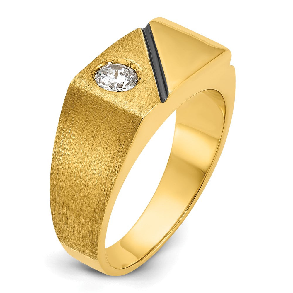 14K Gelbgold mit Schwarzrhodium Herren-Ring, poliert und satiniert, mit 0,25K Diamant, komplett besetzt