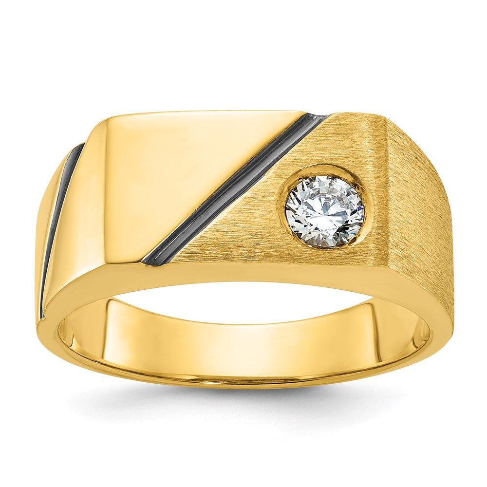 14K Gelbgold mit Schwarzrhodium Herren-Ring, poliert und satiniert, mit 0,25K Diamant, komplett besetzt