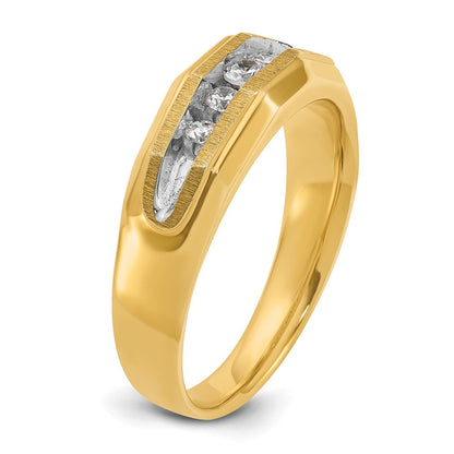 14K Gelbgold & Rhodium Herren-Ring mit 0,25K Diamanten, komplett besetzt