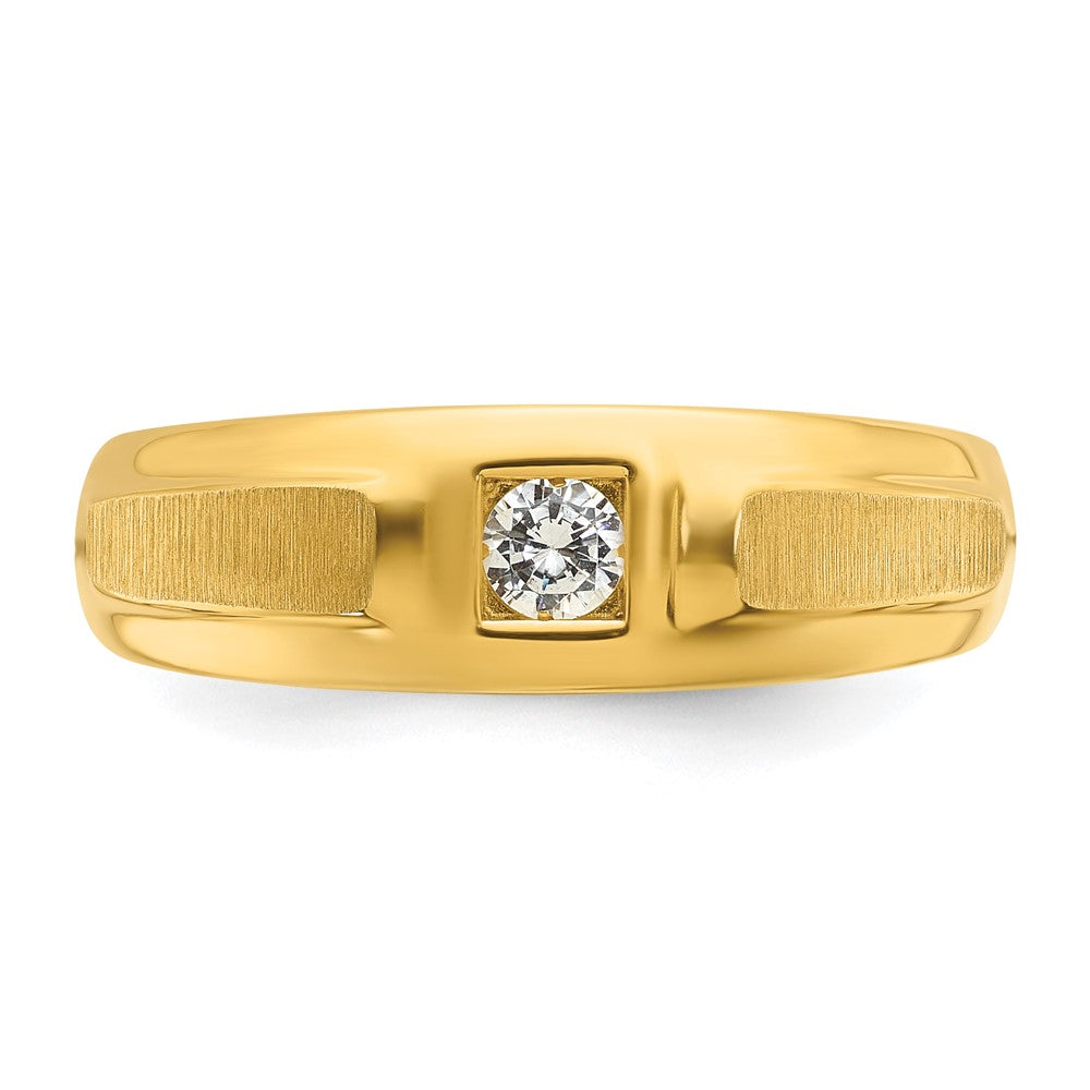 14K Gelbgold Herren-Ring, poliert und satiniert, mit 0,17 ct. Diamant komplett besetzt