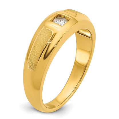 14K Gelbgold Herren-Ring, poliert und satiniert, mit 0,17 ct. Diamant komplett besetzt