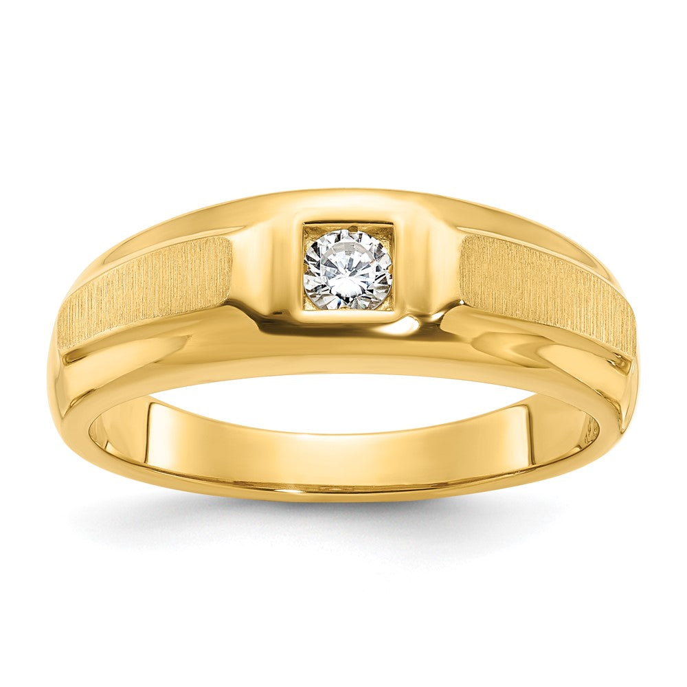 14K Gelbgold Herren-Ring, poliert und satiniert, mit 0,17 ct. Diamant komplett besetzt