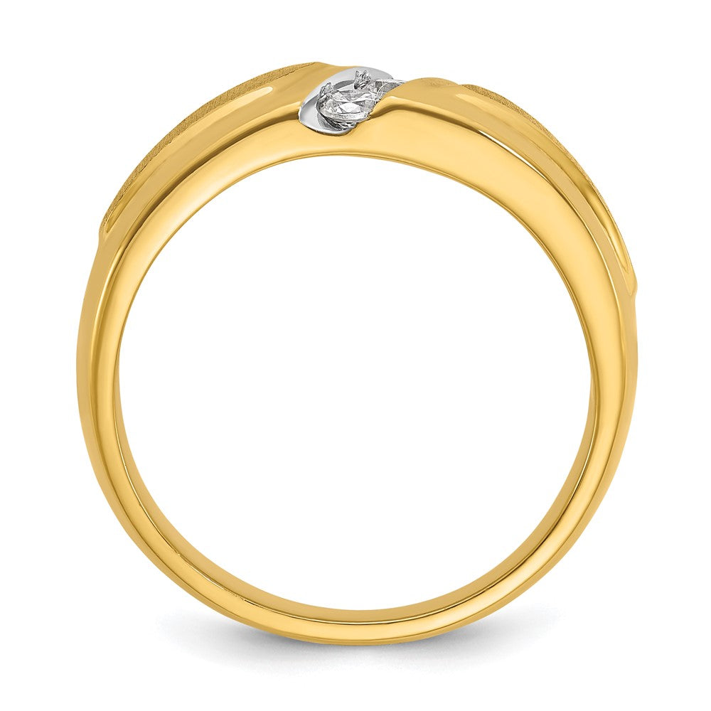 14K Gelb- und Rhodiumgold Herren-Ring, poliert und satiniert, mit 0,25K Diamanten, komplett besetzt