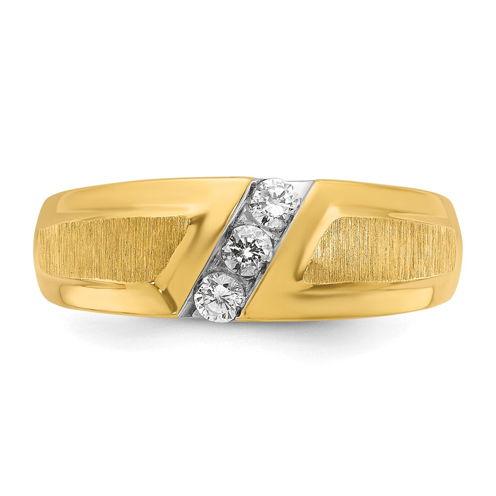 14K Gelb- und Rhodiumgold Herren-Ring, poliert und satiniert, mit 0,25K Diamanten, komplett besetzt