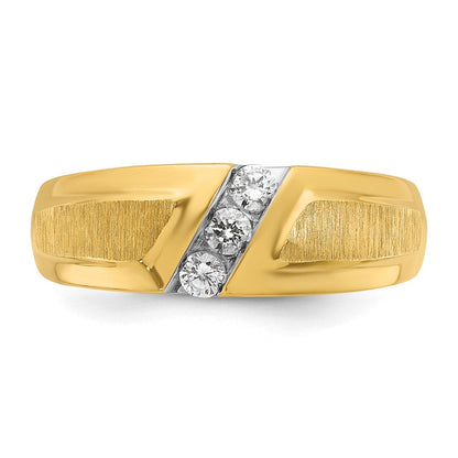14K Gelb- und Rhodiumgold Herren-Ring, poliert und satiniert, mit 0,25K Diamanten, komplett besetzt