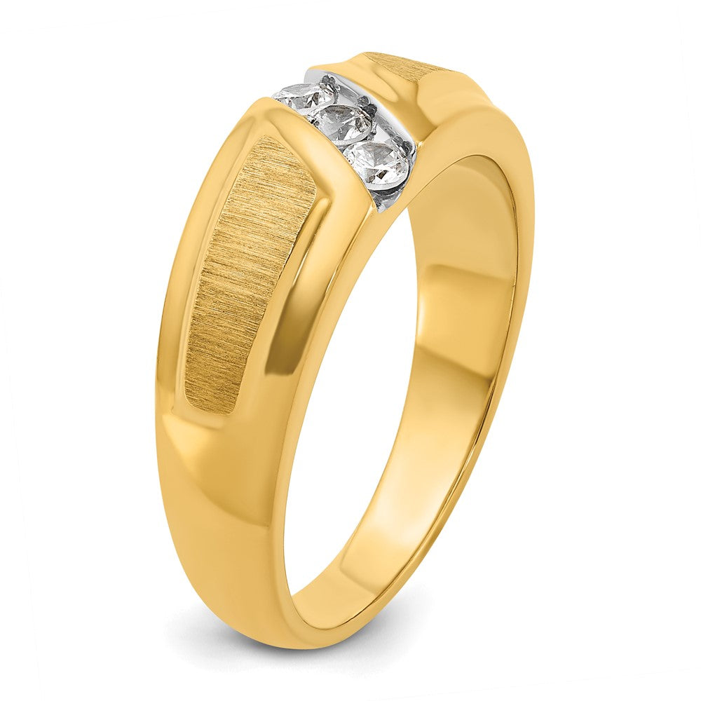 14K Gelb- und Rhodiumgold Herren-Ring, poliert und satiniert, mit 0,25K Diamanten, komplett besetzt