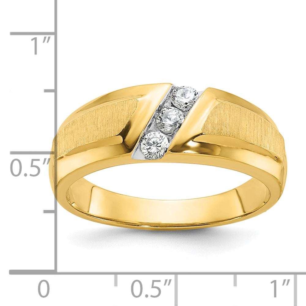 14K Gelb- und Rhodiumgold Herren-Ring, poliert und satiniert, mit 0,25K Diamanten, komplett besetzt