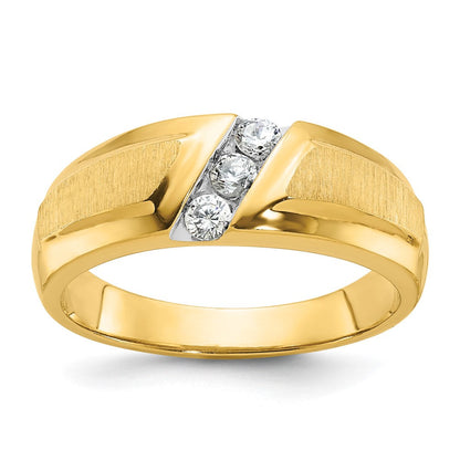 14K Gelb- und Rhodiumgold Herren-Ring, poliert und satiniert, mit 0,25K Diamanten, komplett besetzt
