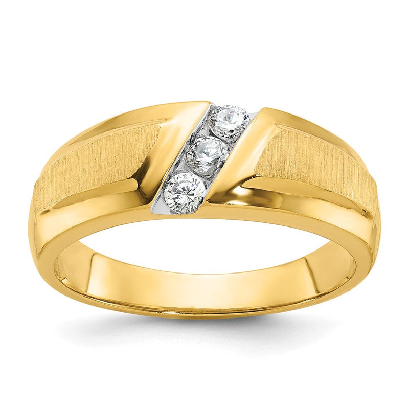 14K Gelb- und Rhodiumgold Herren-Ring, poliert und satiniert, mit 0,25K Diamanten, komplett besetzt
