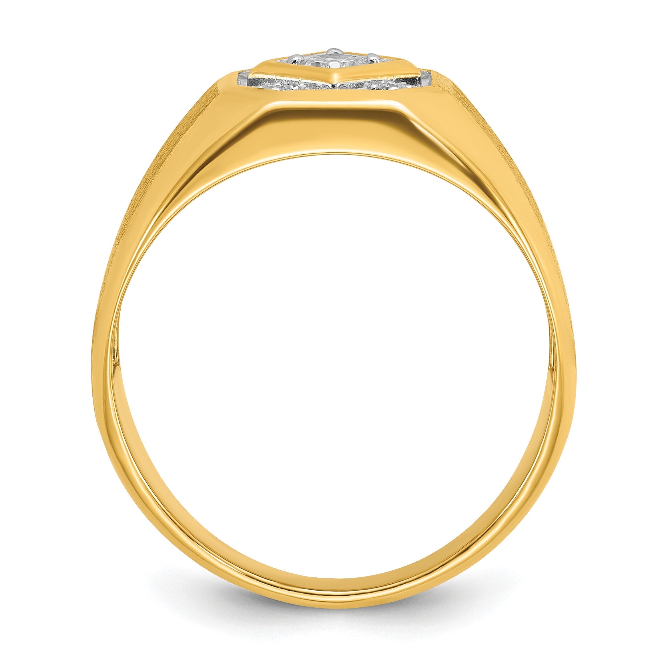 14K Gelbgold Herren-Ring, poliert und satiniert, mit 0,16K Diamant, komplett besetzt