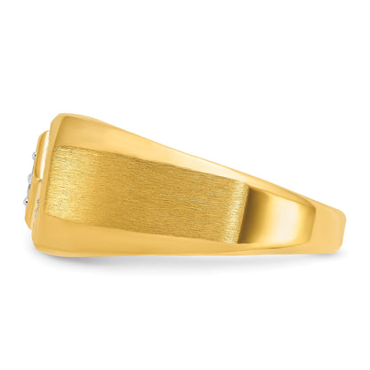 14K Gelbgold Herren-Ring, poliert und satiniert, mit 0,16K Diamant, komplett besetzt