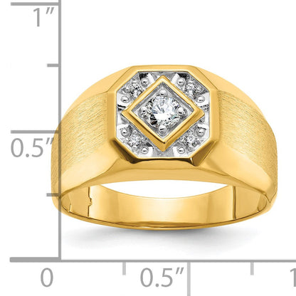 14K Gelbgold Herren-Ring, poliert und satiniert, mit 0,16K Diamant, komplett besetzt