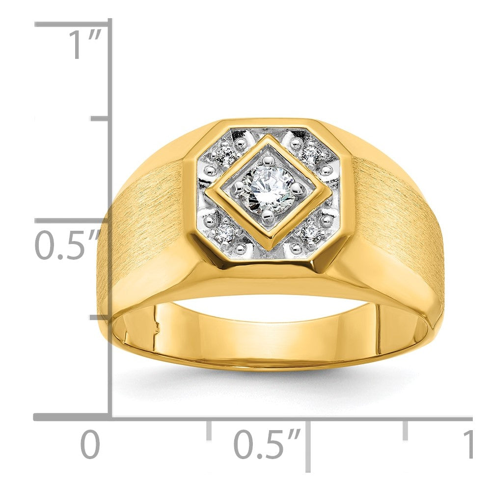 14K Gelbgold Herren-Ring, poliert und satiniert, mit 0,16K Diamant, komplett besetzt
