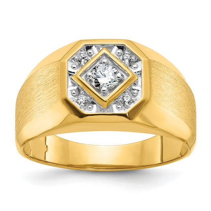 14K Gelbgold Herren-Ring, poliert und satiniert, mit 0,16K Diamant, komplett besetzt