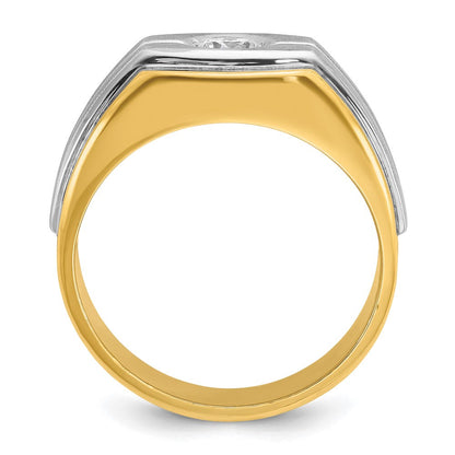 14K Bicolor-Gold Herren-Ring, poliert und satiniert, mit 0,33K Diamanten, komplett besetzt