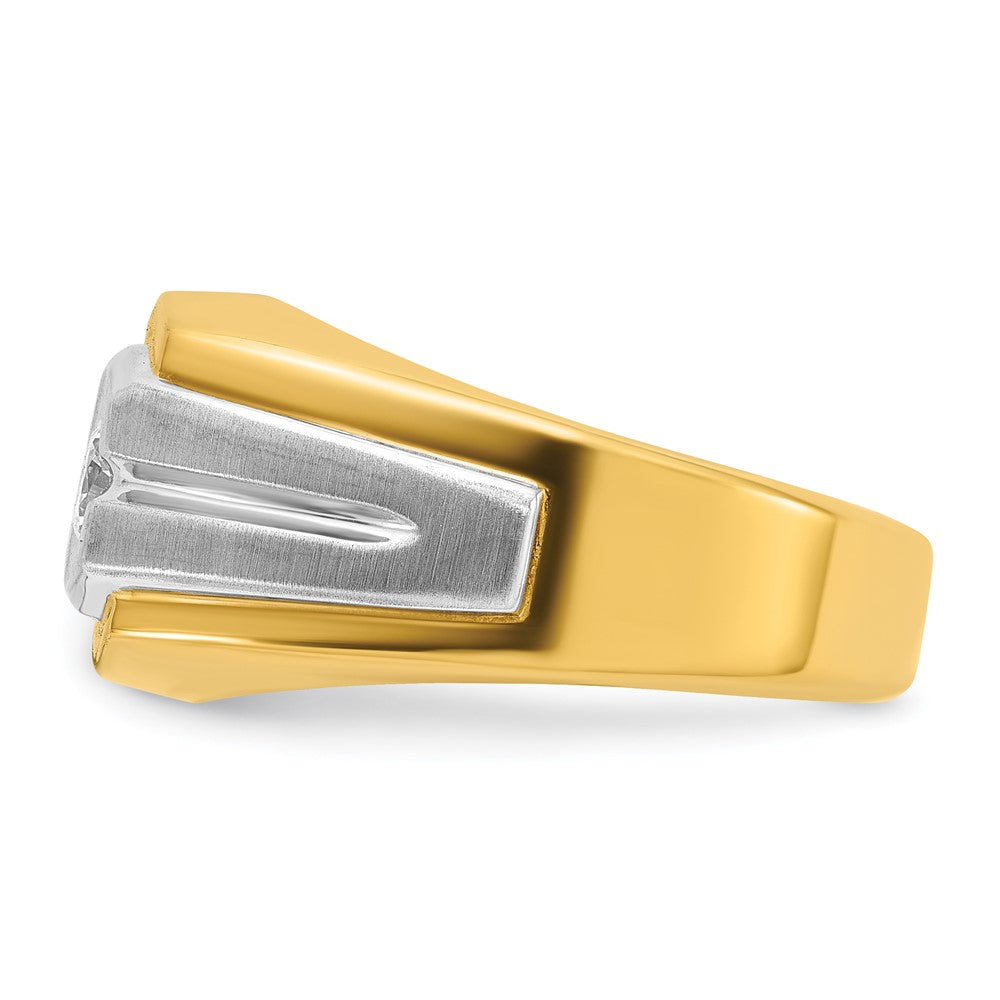 14K Bicolor-Gold Herren-Ring, poliert und satiniert, mit 0,33K Diamanten, komplett besetzt