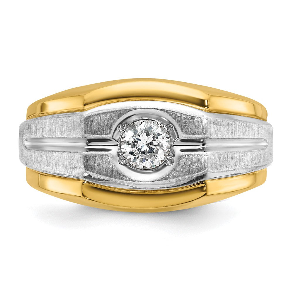 14K Bicolor-Gold Herren-Ring, poliert und satiniert, mit 0,33K Diamanten, komplett besetzt