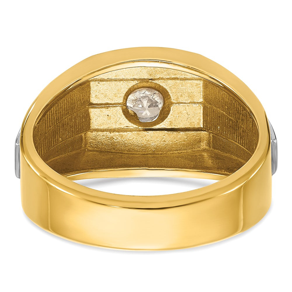 14K Bicolor-Gold Herren-Ring, poliert und satiniert, mit 0,33K Diamanten, komplett besetzt