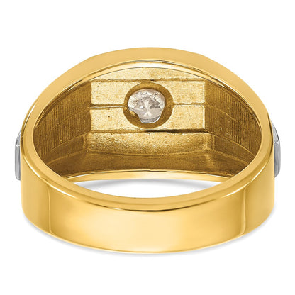 14K Bicolor-Gold Herren-Ring, poliert und satiniert, mit 0,33K Diamanten, komplett besetzt
