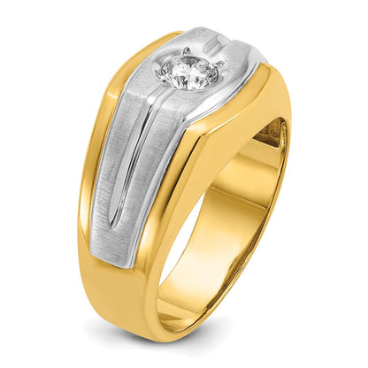 14K Bicolor-Gold Herren-Ring, poliert und satiniert, mit 0,33K Diamanten, komplett besetzt