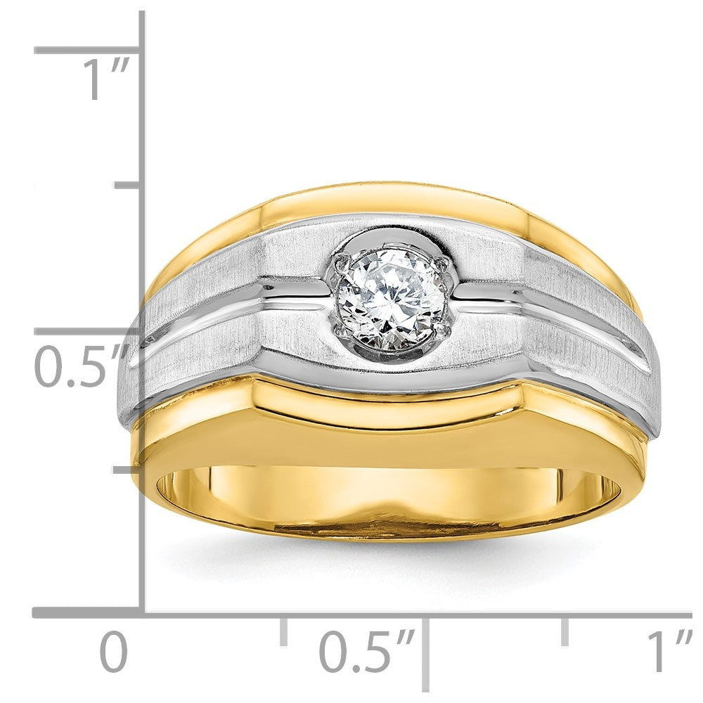 14K Bicolor-Gold Herren-Ring, poliert und satiniert, mit 0,33K Diamanten, komplett besetzt