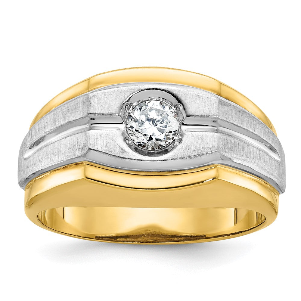 14K Bicolor-Gold Herren-Ring, poliert und satiniert, mit 0,33K Diamanten, komplett besetzt