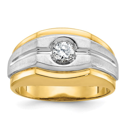 14K Bicolor-Gold Herren-Ring, poliert und satiniert, mit 0,33K Diamanten, komplett besetzt