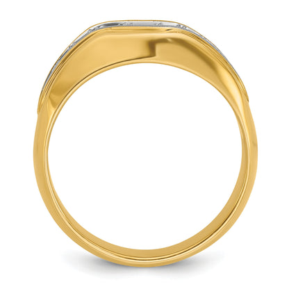 14K Gelbgold Herren-Ring, poliert und satiniert, mit Weißrhodium und 0,5K Diamant, komplett gefasst