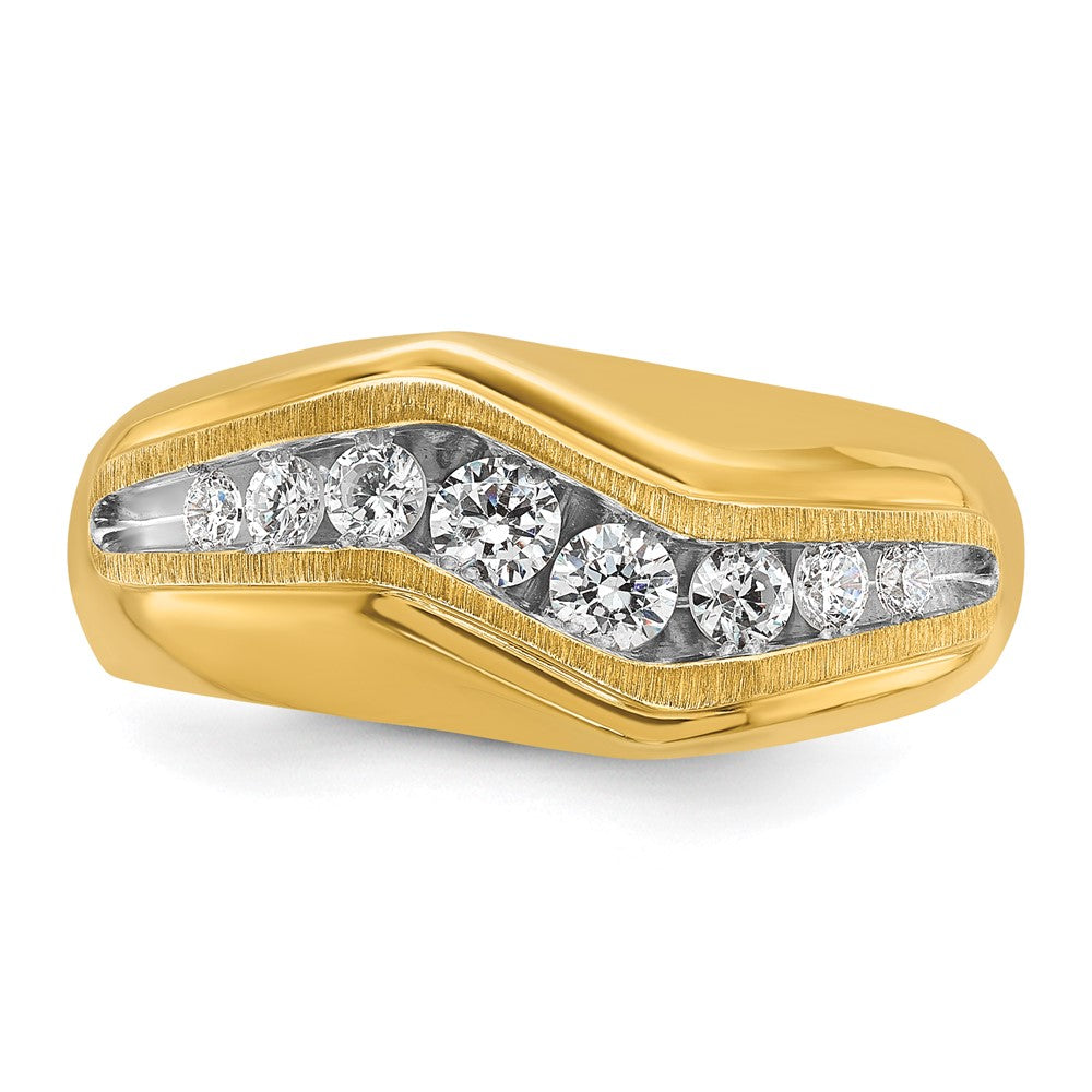 14K Gelbgold Herren-Ring, poliert und satiniert, mit Weißrhodium und 0,5K Diamant, komplett gefasst