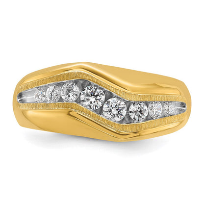 14K Gelbgold Herren-Ring, poliert und satiniert, mit Weißrhodium und 0,5K Diamant, komplett gefasst
