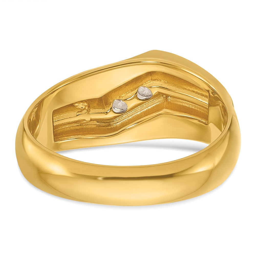 14K Gelbgold Herren-Ring, poliert und satiniert, mit Weißrhodium und 0,5K Diamant, komplett gefasst
