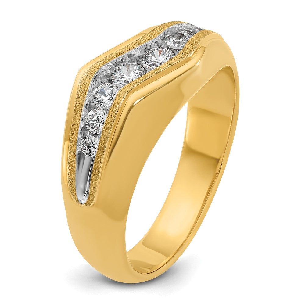 14K Gelbgold Herren-Ring, poliert und satiniert, mit Weißrhodium und 0,5K Diamant, komplett gefasst