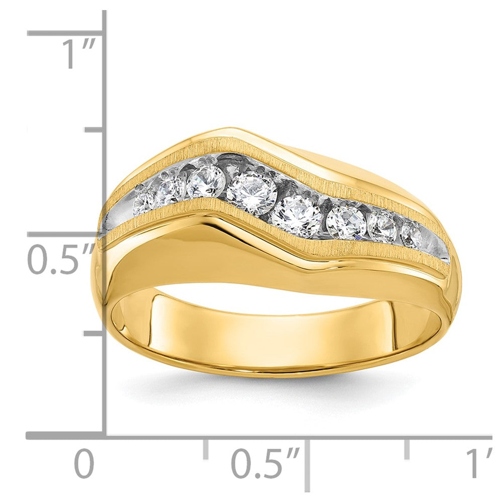 14K Gelbgold Herren-Ring, poliert und satiniert, mit Weißrhodium und 0,5K Diamant, komplett gefasst