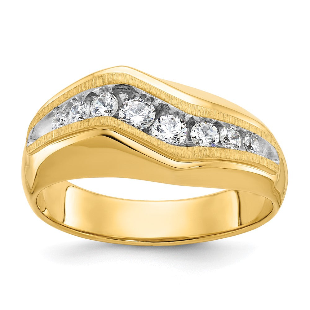 14K Gelbgold Herren-Ring, poliert und satiniert, mit Weißrhodium und 0,5K Diamant, komplett gefasst