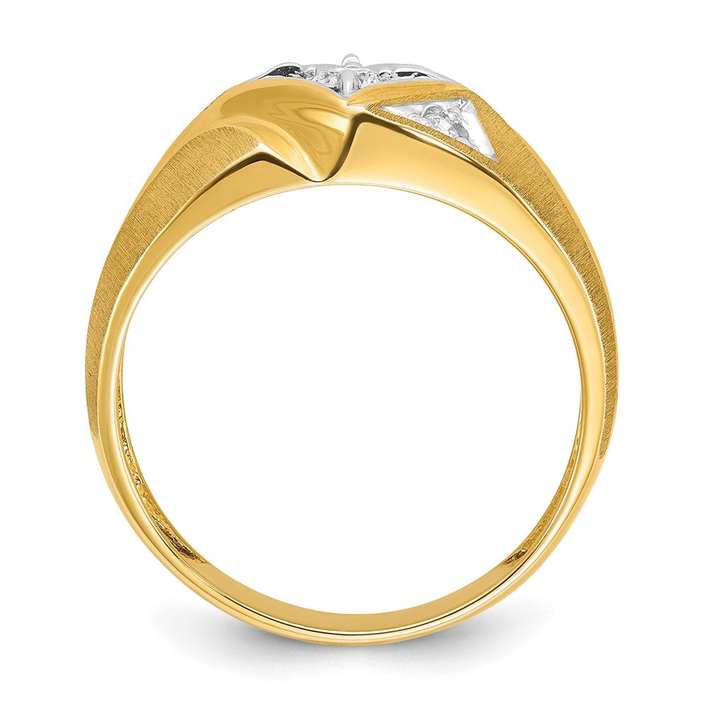 14K Gelb- und Rhodiumgold mit Weißrhodium Herren-Siegelring mit satinierter Oberfläche und 0,2K Diamanten, komplett besetzt