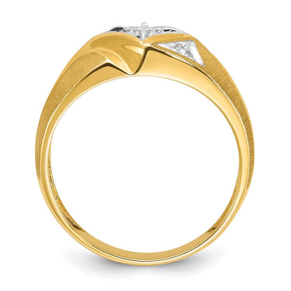 14K Gelb- und Rhodiumgold mit Weißrhodium Herren-Siegelring mit satinierter Oberfläche und 0,2K Diamanten, komplett besetzt