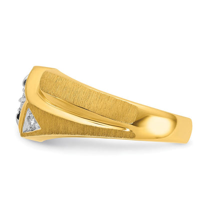 14K Gelb- und Rhodiumgold mit Weißrhodium Herren-Siegelring mit satinierter Oberfläche und 0,2K Diamanten, komplett besetzt