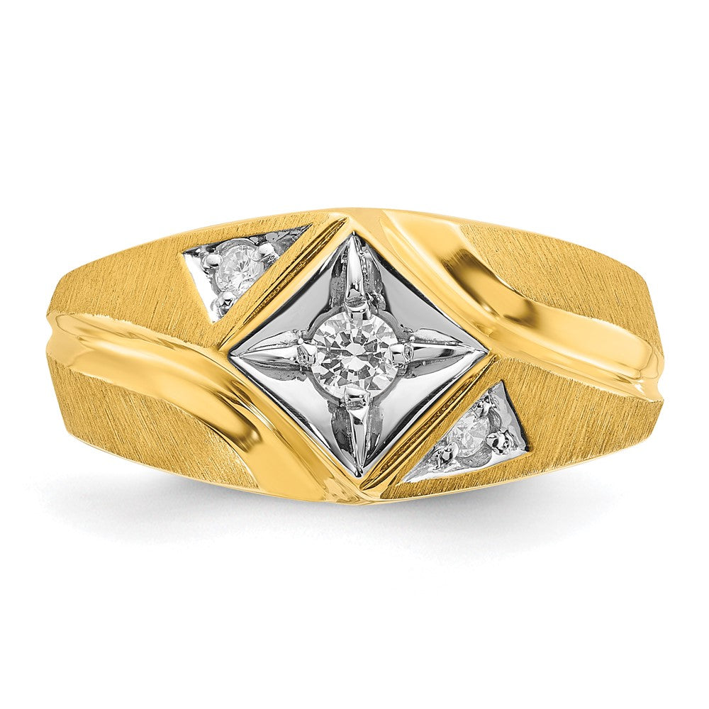14K Gelb- und Rhodiumgold mit Weißrhodium Herren-Siegelring mit satinierter Oberfläche und 0,2K Diamanten, komplett besetzt