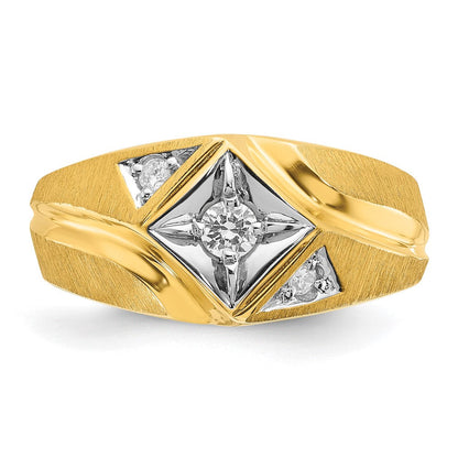 14K Gelb- und Rhodiumgold mit Weißrhodium Herren-Siegelring mit satinierter Oberfläche und 0,2K Diamanten, komplett besetzt