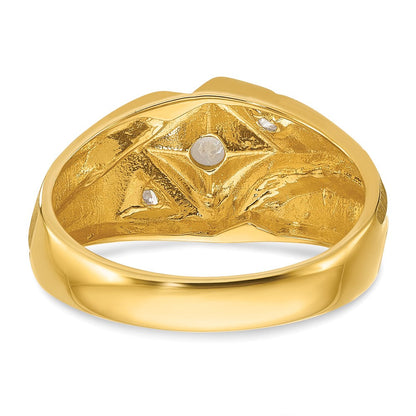 14K Gelb- und Rhodiumgold mit Weißrhodium Herren-Siegelring mit satinierter Oberfläche und 0,2K Diamanten, komplett besetzt