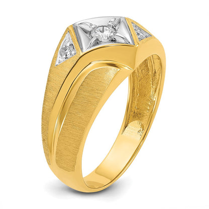 14K Gelb- und Rhodiumgold mit Weißrhodium Herren-Siegelring mit satinierter Oberfläche und 0,2K Diamanten, komplett besetzt