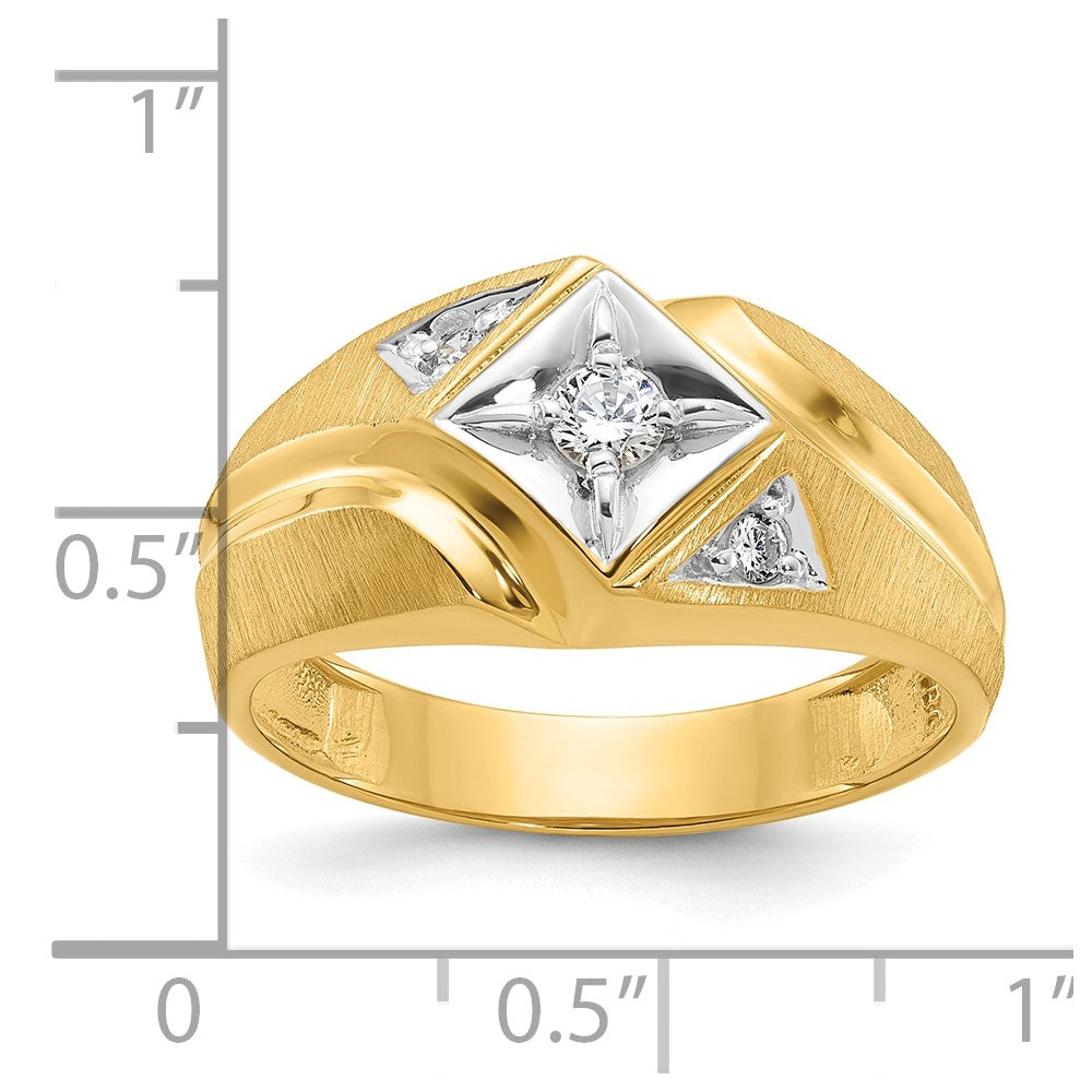 14K Gelb- und Rhodiumgold mit Weißrhodium Herren-Siegelring mit satinierter Oberfläche und 0,2K Diamanten, komplett besetzt