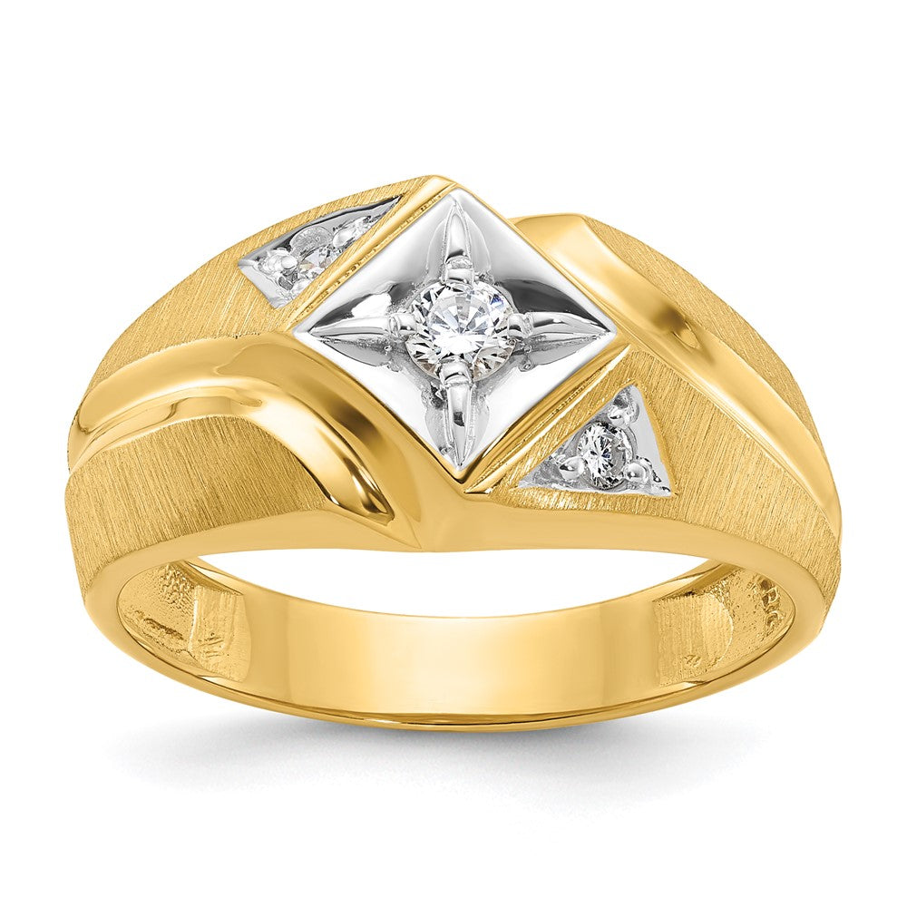 14K Gelbgold mit Weißrhodium 0,2 ct. Laborgezüchteter Diamant VS/SI+ G+ polierter und satinierter Herrenring