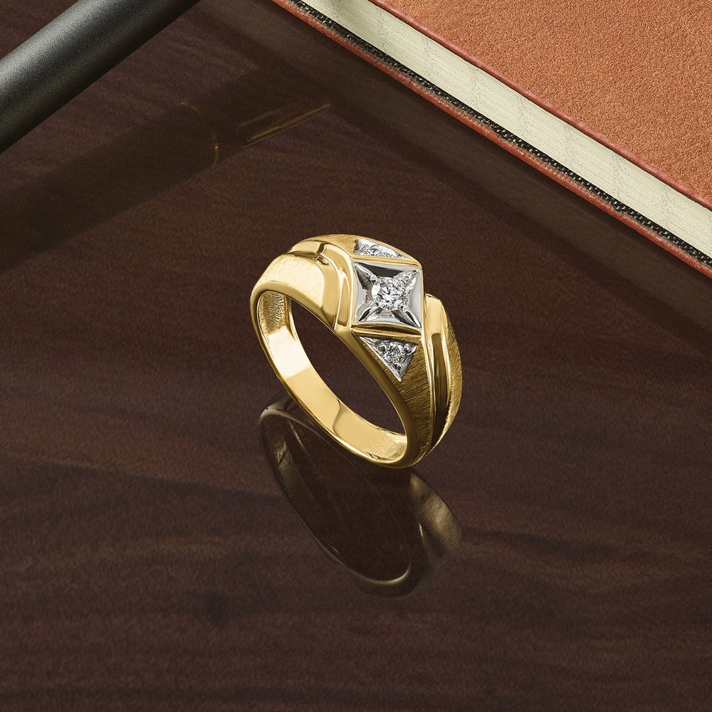 14K Gelb- und Rhodiumgold mit Weißrhodium Herren-Siegelring mit satinierter Oberfläche und 0,2K Diamanten, komplett besetzt