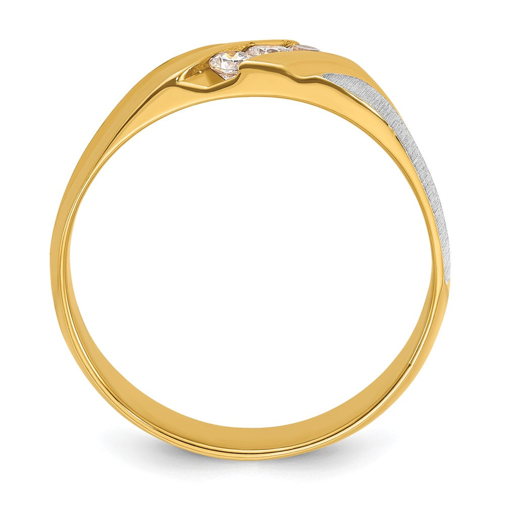 14K bicolor Herren-Ring, poliert und satiniert, mit 0,25K Diamant komplett besetzt