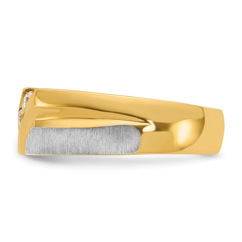 14K bicolor Herren-Ring, poliert und satiniert, mit 0,25K Diamant komplett besetzt