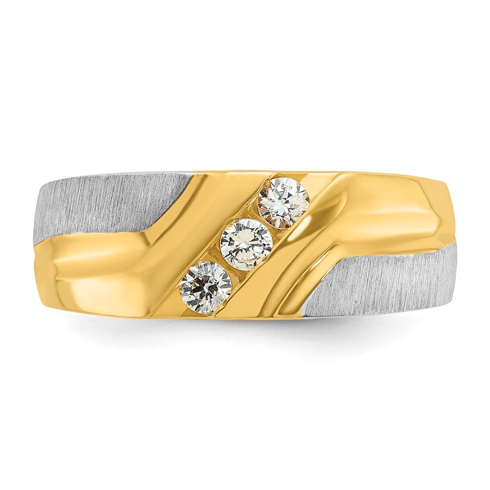 14K bicolor Herren-Ring, poliert und satiniert, mit 0,25K Diamant komplett besetzt